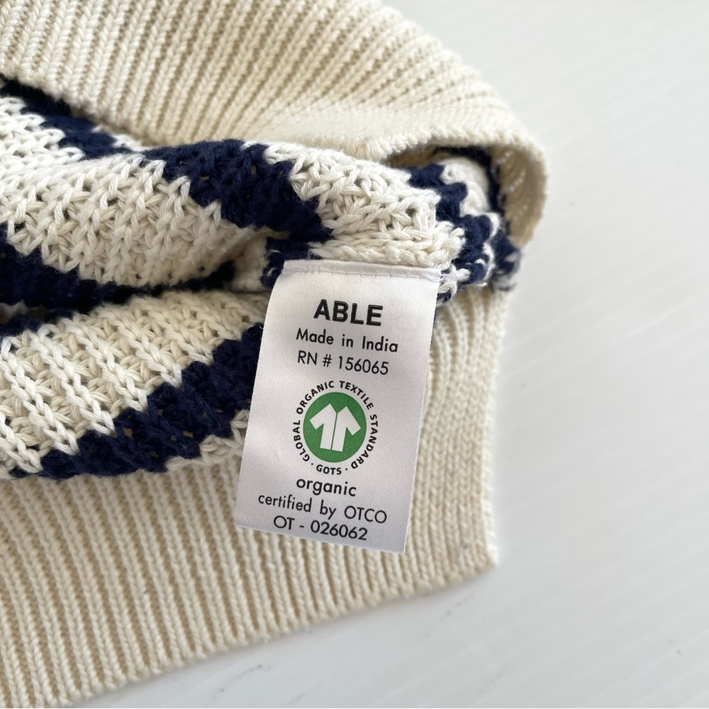 ABLE x Jess Ann Kirby Marin 100% Organic Cotton Striped Button Knit Sweater - Picture 9 of 14
